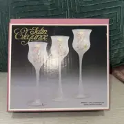 L. E. SMITH FROSTED WHITE FLORAL CANDLE HOLDERS Set of 3 NIB