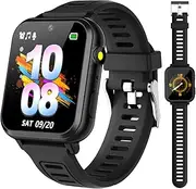 Kids Smart Watch with 16 Puzzle Game for Boys Girls Ages 4-12 Selfie Camera Video Recorder Music Player Pedometer Flashlight 12/24 Hr Clock 1.54" Touch Screen Children Aluminum Case (2.Black)