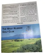 The West Kilbride Golf Club Scorecard