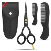 Beard and Mustache Scissors for Men 5" with 2 Combs & Pouch – German Quali