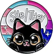 [VNEWSCHI] She They Cat Enamel Pin Cute Color Cat Lapel Pin LGBT Pride Badge Brooch Nonbinary Femme Pronoun Button Badge LGBT Gift Clothes Hat Bags Accessories, Metal, no gemstone