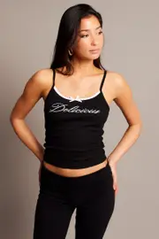 Black Graphic Singlet Rib - Size XXS, Women's Singlet
