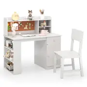 Giantex Kids Table & Chair Set Study Desk w/Hutch & Shelf Student Writing Desk White