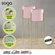 SOGA 2X 2-Layer 60cm Gold Metal Plant Stand with Pink Flower Pot Corner Shelf