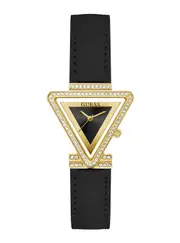 GUESS Women's Gold Black Fame Crystal Leather Watch