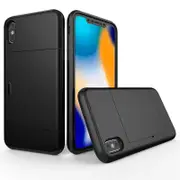 Catzon Slim Armor Case Wallet Card Holder Sliding Cover Credit Card Slot ID Pocket Dual Layer TPU Bumper Phone Case for iPhone (Black)