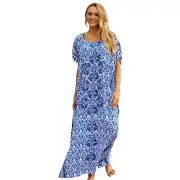 Round Neckline Bathing Suit Cover Up Colorful Kaftan Dress Long Coverup