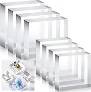 Vicenpal 8 Pcs Acrylic Square Display Block Clear Polished Cube Jewelry Stand Solid Acrylic Pedestal Stand Crystal Ring Showcase Holder Display Base for Riser(3 x 3 x 1 Inch, 2 x 2 x 1 Inch)