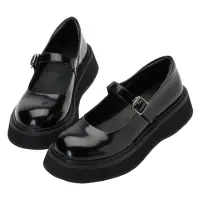 在飛比找momo購物網優惠-【Grace Gift】學院風經典圓頭瑪莉珍鞋(黑漆)
