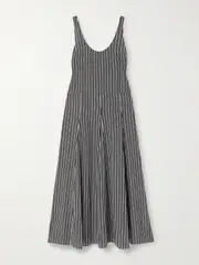 [Maria McManus] Maria McManus - Pleated Striped Recycled-crepe De Chine Midi Dress - Black - US2 US 2 Black