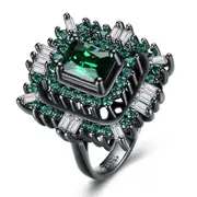 Elegant 22mm Gun Black Plated Zircon Rhinestone Diamond Flower Rings Gift for Women