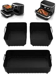 akulife Air Fryer Liners Silicone for Ninja Flexi Drawer Air Fryer, AF500UK Accessories Reusable Air Fryer Accessories Large Air Fryer Inserts, 1X10.4L and 2x5.2L (3 Packs- Black)