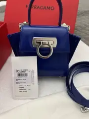 NWT Salvatore Ferragamo Brushed Calfskin Micro Top Handle Bag Blue Lapis Lazuli