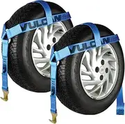 VULCAN Wheel Dolly Tire Harness with Flat Hooks - Bonnet Style - Classic Blue - 1,665 Pound Safe Working Load - 2 Pack