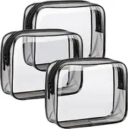 [F-color] 3 Pack TSA Approved Toiletry Bag - Clear Makeup Bag, Travel Cosmetic Bag for Women Men, Quart Size, Black