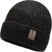 [Vulevirtue] Beanie Hat Knitted Hat Winter Wool Hat Knitted Hat Short Beanie Hat with Fleece Lining Knitted Cuffs Beanies Unisex Stretchy Soft Wool Hat Winter Hat Men Women Merino, Gray, 57