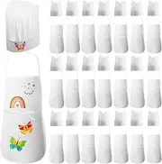JaGely 60 Pcs Kids Apron and Chef Hat Set with 30 Aprons 30 White Hats Kids Costume Girls Boys ChildCooking Painting Crafting