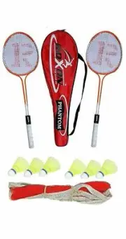 Badminton Racket Pack of 2 Piece with 1 Cover and 6 Plastic Shuttle and 1Net