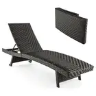 Folding Patio Chaise Lounge Padded Rattan Adjustable Outdoor Chair Day Bed