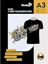 Premium Inkjet Iron On T Shirt Transfer Paper for Black and Dark Fabrics x 10 Sheets, A3. Vivid, Long-lasting Images. Easy to Use