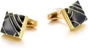 [Longcreek] Classic Square Cufflinks for Men, Rope Cufflinks, Gold Line, Black Gold Cufflinks, French Check Cufflinks, Tuxedo and Shirt Studs, NO, No, No