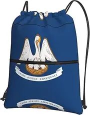 EdWal Louisiana State Flag Print Drawstring Backpack Gym Bags Sports Bags With Zipper Pocket For Travel Beach, Black, One Size