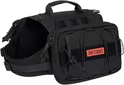 OneTigris Dog Backpack for Medium & Large Dogs, Nylon Backpack for Dogs Tactical Pet Backpack with Side Pockets for Hiking Walking Training Running (Black, Large)