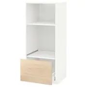 METOD high cab for oven/micro w drawer, white Maximera/Askersund light ash effect, 60x60x140 cm