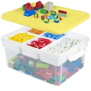 17 QT Toy Storage Box with Baseplate Lid, Clear Plastic Containers, Stackable...