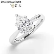 Pear Solitaire Natural Diamond Engagement Ring 14k White Gold 1.00 Ct H SI1