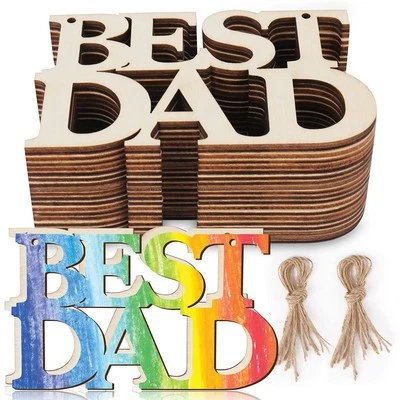 40Pcs Best DAD Unfinished Wood Crafts, Gift Tags with String for Gifts,4880