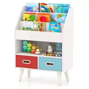 Costway Bookshelf 3-Tier Book Display Rack Toy Organiser w/2 Fabric Drawers Playroom Classroom & Nursery