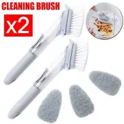 2X Dish Brush with Soap Dispenser Pot Scrubber Kitchen Sink Pan Brush Set Tool