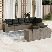 Grey Poly Rattan Garden Sofa Set with Cushions - Piece Patio Furniture Sets for Outdoor Seating, Small Chairs and Tables, Wicker Clearance