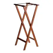 Restaurant Waitress Food Serving Folding Wood Tray Stand in Walnut Finish - 38"H