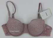 NWT DKNY DK40129 "Modern" Soft Cup, Demi, Unlined, Stretch Lace Bra, Light Mauve