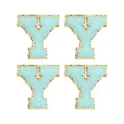 Chenille Letter Patches Blue Alphabet Y 3in Height for Clothing Pack of 4