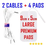 Dr TENS ELECTRODE PADS CABLES + 4 LARGE 9cm x 5cm PREMIUM PADS ⭐⭐⭐⭐⭐ 120 + SOLD
