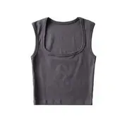 Sleeveless Square-Neck Plain Crop Top Dark Gray - S