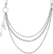 [uxcell] Cross Star Punk Pants Chain for Women and Men, Jeans Chain Trousers Chain Anti-Theft Belt Wallet Chain Waist Chains with Lobster Clasps for Hip Hop Clothes Accessories (Silver)