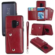 S9 Wallet Back Cover PU Leather Case With Card Holder Phone Case - Red