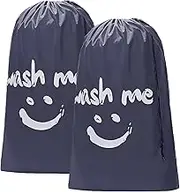 CJWLKJ 2-Pack XL Wash Me Travel Laundry Bag, Machine Washable Dirty Clothes Organizer, Large Enough to Hold 4 Loads of Laundry, Easy Fit a Laundry Hamper or Basket, 24" x 36" (Grey)
