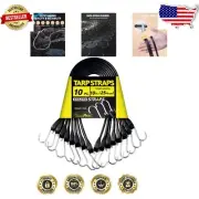 Elastic 10'' Bungee Straps with 18'' Stretch & Zinc Hooks - Heavy Duty 50 Pack