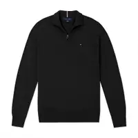 在飛比找PChome24h購物優惠-TOMMY 熱銷刺繡Logo立領半開襟針織棉質毛衣-黑色
