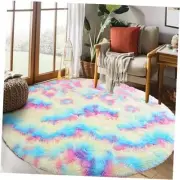 Rainbow Shaggy Rug 4x4 Feet Area Rugs for Living Room Soft Fluffy Shaggy