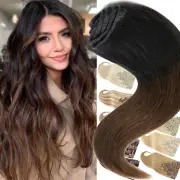 Double Wefted Real Thick Clip In Remy Human Hair Extensions Ombre Full Head