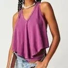 Free People Size Large L Dahlia Mauve Karri V-Neck Tank Top Blouse V-Neck New