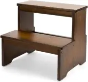 Bamboo Two Step Stool for Adults and Kids, Bed Stepstool with Anti-Slip