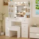 5-Drawer Vanity Set w/Mirror & Stool - Crystal Handle Makeup Dressing Table