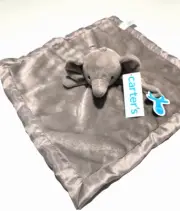 Carter's Elephant Security Blanket Baby Rattle Passifer Holder Plush Gray New